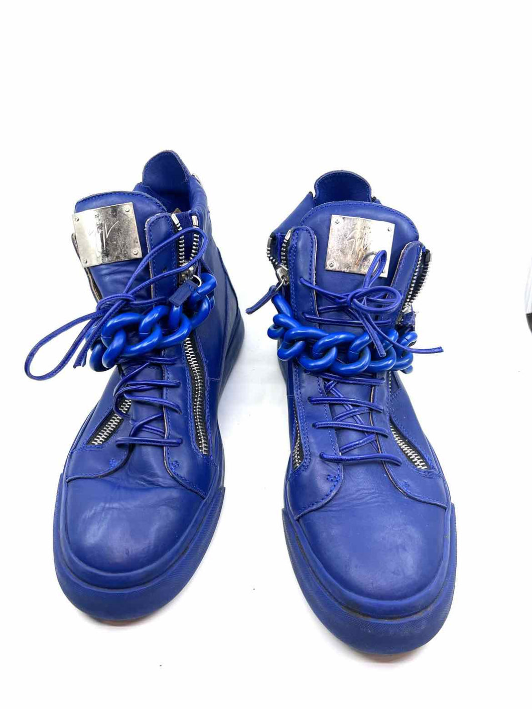 GIUSEPPE ZANOTTI Blue Leather Chain-Link Accent Sneakers | 12