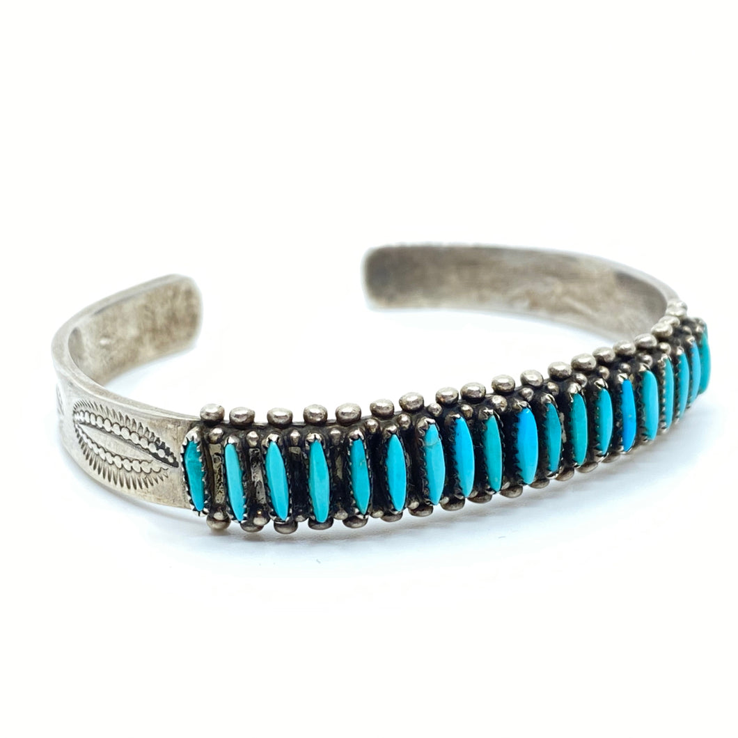 Native American Zuni/Navajo Made Sterling Silver Cuff Bracelet with Emerald  Valley Turquoise at Kachina House