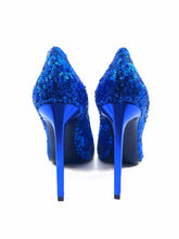Load image into Gallery viewer, SAINT LAURENT Size 7.5 Royal Blue Sequined Solid Pumps

