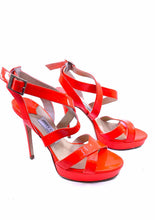 Load image into Gallery viewer, JIMMY CHOO Size 9 Neon Orange Patent Leather Sandals
