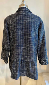 CHANEL Size 6 Navy & White Cotton Blend Blazer