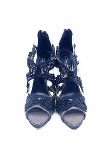 OSCAR DE LA RENTA Size 7.5 Black Mesh Plastic Beaded Sandals