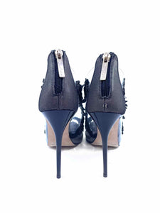 OSCAR DE LA RENTA Size 7.5 Black Mesh Plastic Beaded Sandals