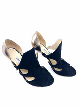 Load image into Gallery viewer, JIMMY CHOO Size 7 Black &amp; Gold Suede Solid Pumps
