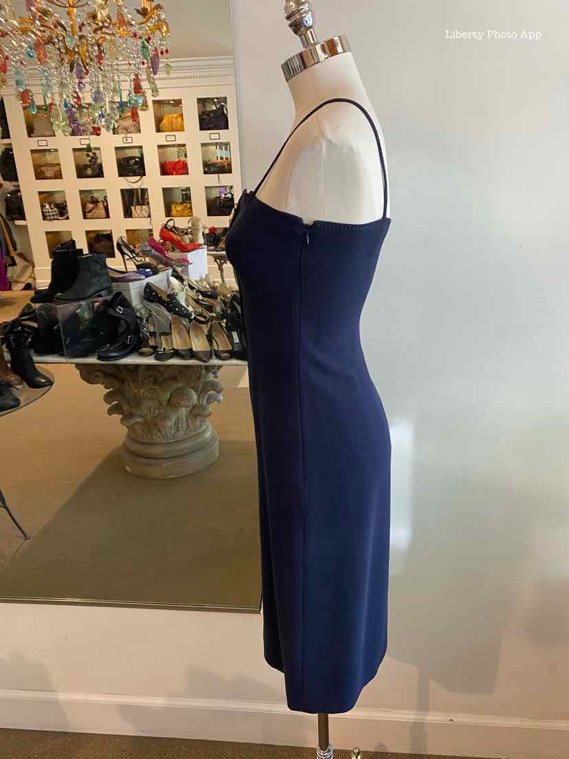 valentino navy blue dress NWT Valentino Size 6 Navy Blue A-line Silk Wool Short Sleeve Black Lace Dress