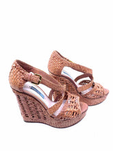 Load image into Gallery viewer, PRADA Size 6.5 Tan Weaved Wedge
