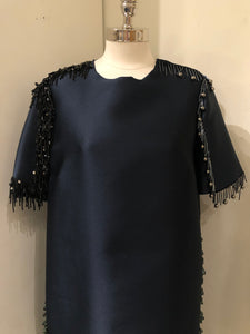 LANVIN Navy Beaded Fringe Dress | 6 - Labels Luxury