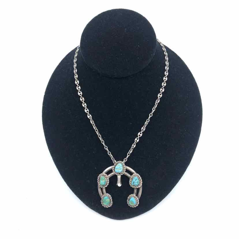 Sterling Silver Horseshoe Turquoise Necklace - Labels Luxury