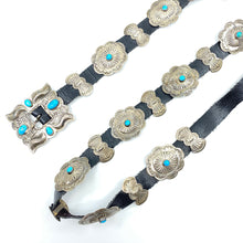 Load image into Gallery viewer, Navajo Turquoise + Sterling Leather Belt - Labels Luxury
