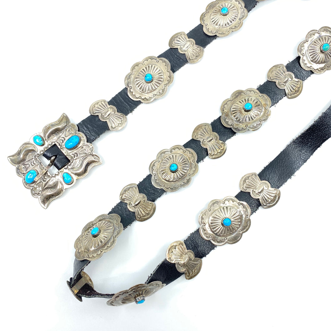 Navajo Turquoise + Sterling Leather Belt - Labels Luxury