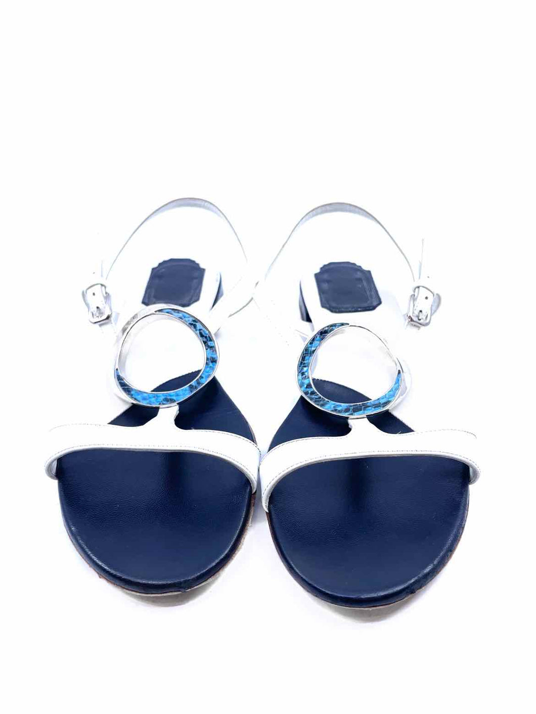 CHRISTIAN DIOR Size 7 Navy, White Leather Solid Sandals