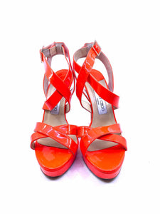 JIMMY CHOO Size 9 Neon Orange Patent Leather Sandals