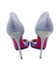 CHRISTIAN LOUBOUTIN Size 10 Purple, Silver Glitter Iriza Half-D'Orsay Pumps