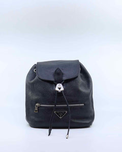 PRADA Black Leather Solid Backpack