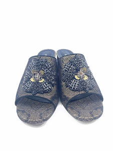 ETRO Size 7 Black & Gold Metallic Fabric Paisley Sandals