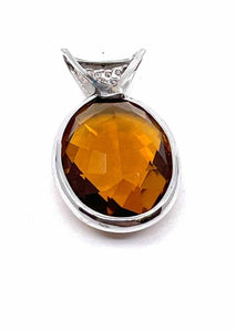 14K Orange Oval Citrine Diamond Pendant
