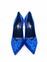 Load image into Gallery viewer, SAINT LAURENT Size 7.5 Royal Blue Sequined Solid Pumps
