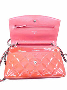 CHANEL Coral Patent Leather Quilted Handbag