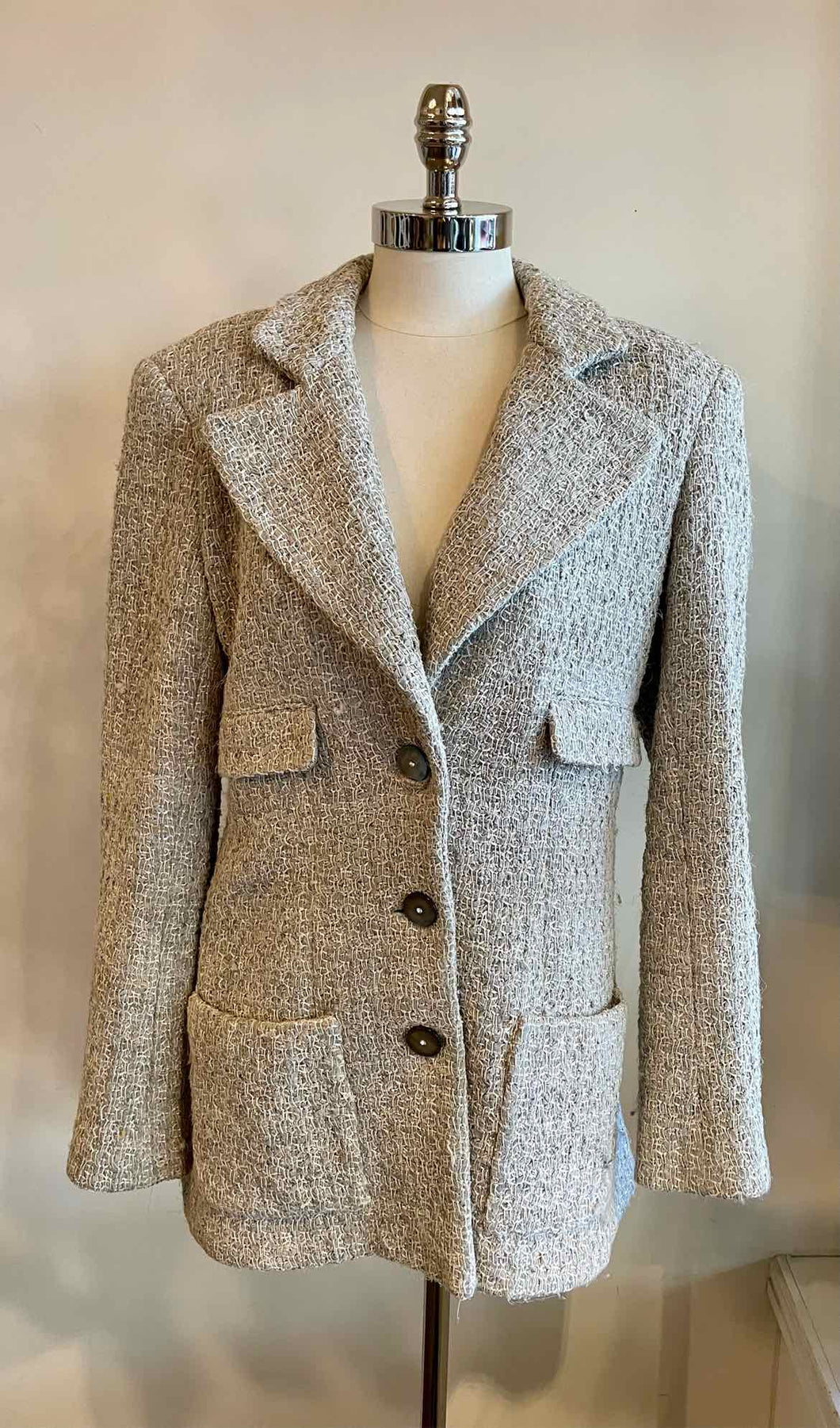 CHANEL Size 8 Light Grey Poly Blend Blazer