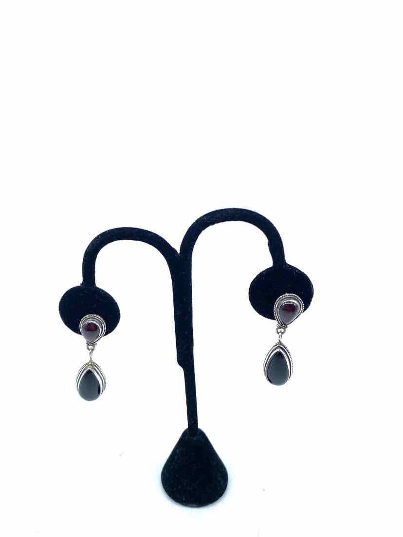 Sterling Silver Black & Pink Tourmaline Pierced Earrings - Labels Luxury