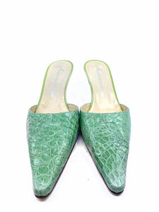 GIUSEPPE ZANOTTI Size 9 Green Crocodile Mules