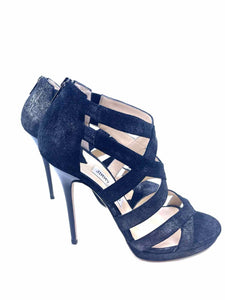 JIMMY CHOO Size 10 Black Suede Shimmery Sandals