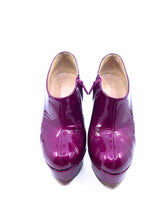 Load image into Gallery viewer, CHRISTIAN LOUBOUTIN Size 6.5 Magenta Patent Leather Iridescent Ankle Boot
