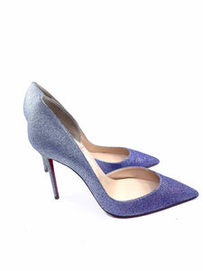 CHRISTIAN LOUBOUTIN Size 10 Purple, Silver Glitter Iriza Half-D'Orsay Pumps