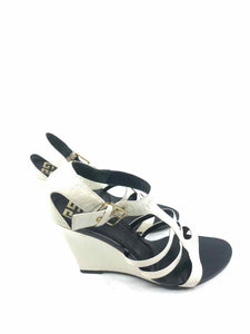 GIVENCHY Size 6 Black & White Patent Leather Solid Wedge