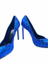 Load image into Gallery viewer, SAINT LAURENT Size 7.5 Royal Blue Sequined Solid Pumps
